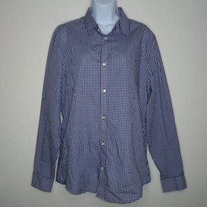 H&M* Men's Long Sleeve Button Down‎ Curved Hem Checkered Dress Shirt~ Size Large